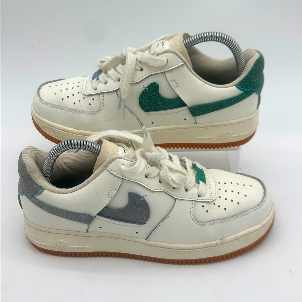 Nike Air Force 1 Vandalized Womens Size 7 White Leather Green Gray Split Logo